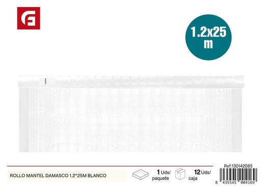 [130142085] Rollo mantel damasco 1.2*25m blanco desechable para fiestas