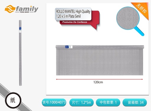 [10004073] Mantel desechable plateado 1.2X5M - Decoración de mesa