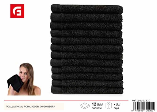 [130101520]  Toalla facial Roma 30*30 cm 300 g color negra - Textiles para el hogar