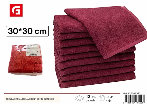 [130101522]  Toalla facial Roma 30*30 cm 300 g color burdeos - Textiles para el hogar