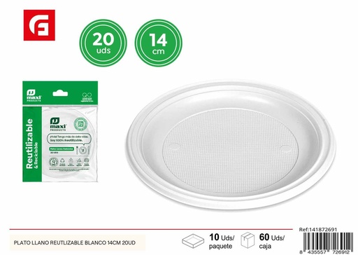 [141872691] Plato llano reutilizable blanco 14 cm (20 unidades) - Platos desechables y cubiertos
