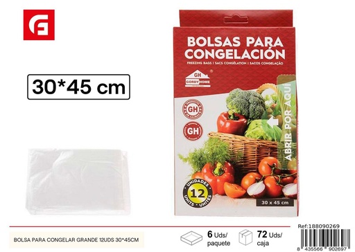 [188090269] Bolsas para congelar grandes 12 uds. 30x45cm para alimentos