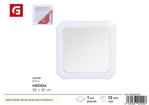[188090499] Espejo de baño 38x38 cm blanco con corcho - Decoración del hogar