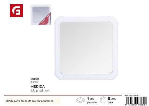[188090501] Espejo de baño 45x45 cm blanco con corcho - Decoración del hogar