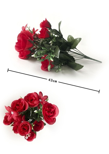 [6102006-2ROJO] Ramo artificial de 10 rosas pequeñas - Flores para decoraciones