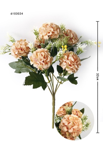 [6103024-5浅橙] Flores artificiales pequeñas 6 ramas con 6 cabezas 30x36cm