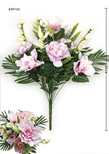 [630127白粉PINK] Ramo de flores artificiales 18 cabezas de peonías y magnolias