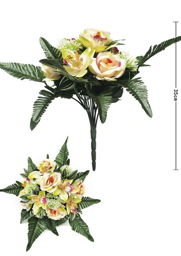 [630151-4橘色] Ramo de 14 cabezas de rosa y orquídea para decoración