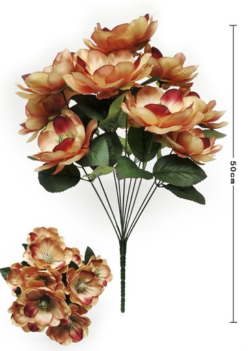 [630154-2橘黄] Ramo decorativo con 11 cabezas de magnolia - Flores artificiales