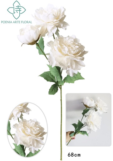 [630308奶白] Decoración floral peonía de lámina tres cabezas champagne