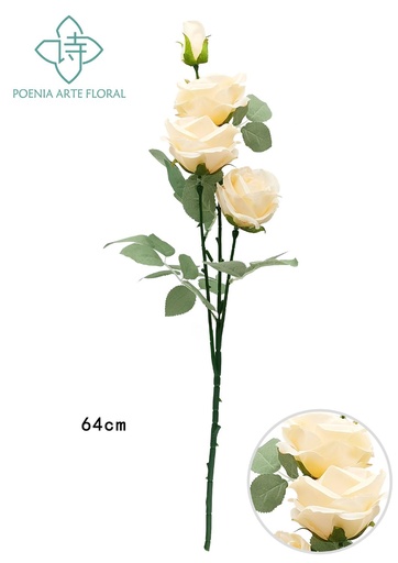 [630390-奶白] Rosa artificial de amor con cuatro flores para decoración