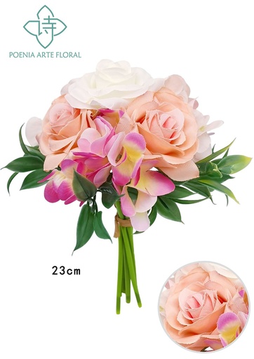 [630396-1] Ramo de flores artificiales rosa y hortensia para decoración