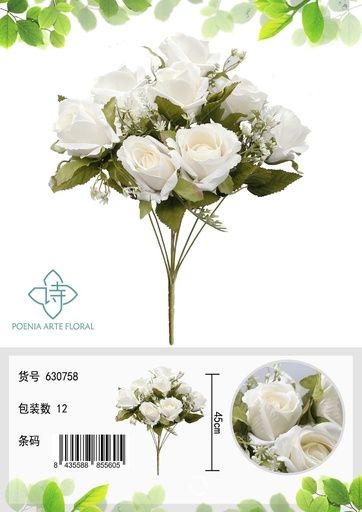 [630758白色] Ramo artificial de rosas 9 cabezas - Ramos decorativos