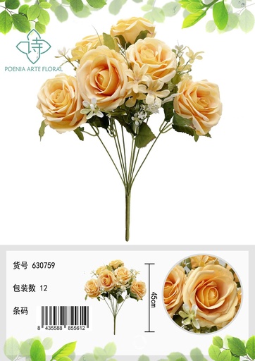 [630759香槟] Ramo de flores artificiales: ramo de rosas 9 cabezas
