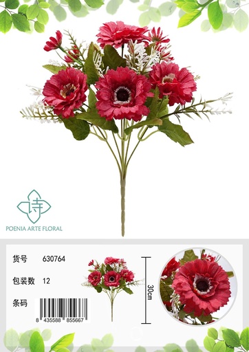 [630764红色] Ramo de flores artificiales 6 cabezas de crisantemo para decoración