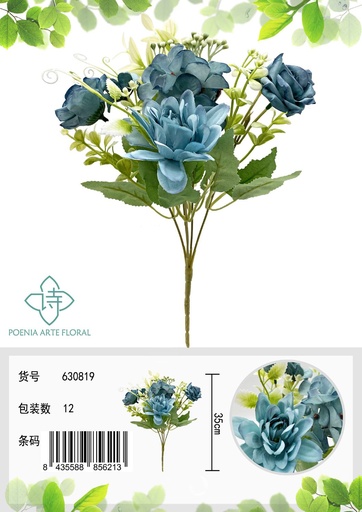 [630819蓝色] Ramo de flores artificiales con rosas - Flores artificiales