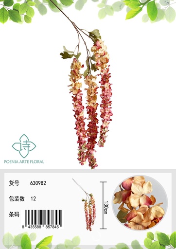 [630982 奶白] Flor artificial de hortensia 130cm para decoración