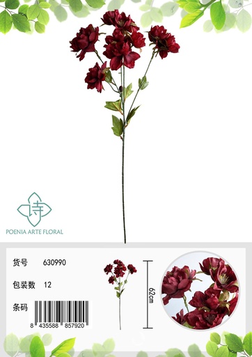 [630990红] Flor artificial - Hibisco 6 ramas - Decoración floral