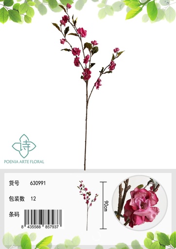 [630991红] Flor artificial de cerezo vintage 90cm para decoración del hogar