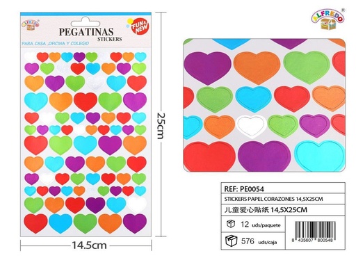 [PE0054] Stickers de papel corazones 14.5x25cm para manualidades