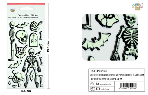 [PE0108] Stickers decor "esqueletos" 8.5x19.5 cm - Pegatinas luminosas infantiles