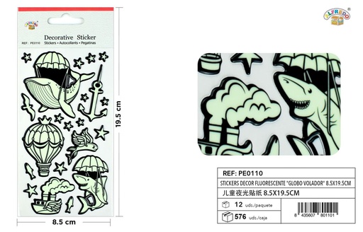 [PE0110] Stickers decor "globo volador" 8.5x19.5 cm - Pegatinas luminosas infantiles