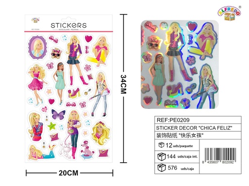 [PE0209] Sticker decorativo "Chica Feliz" 20x34cm para manualidades