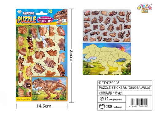 [PZ0225] Puzzle y stickers "Dinosaurios" 14.5x25cm