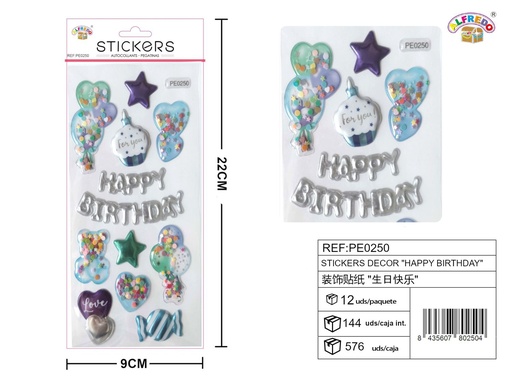 [PE0250] Stickers "Happy Birthday" 9.5x22cm para manualidades