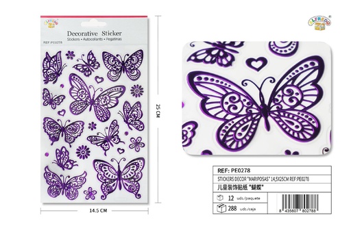 [PE0278] Stickers decorativos "Mariposas" 14.5x25 cm para manualidades