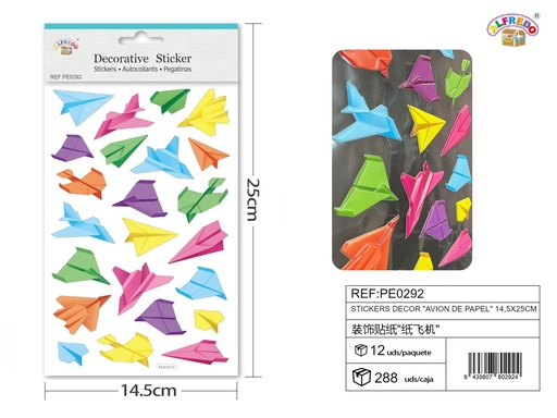 [PE0292] Pegatinas decorativas "Avión de Papel" 14.5x25cm para manualidades