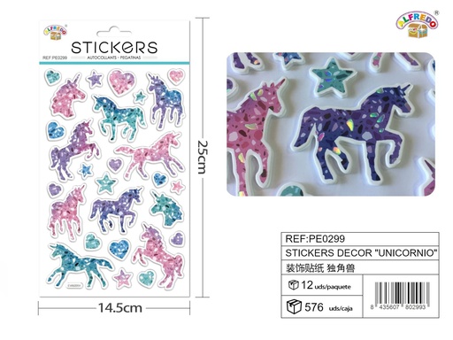 [PE0299] Stickers decorativos "Unicornio" 14.5x25cm para manualidades