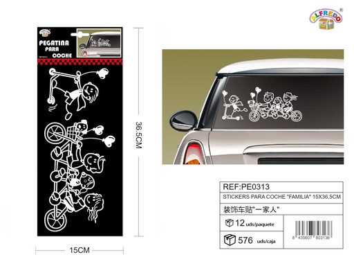 [PE0313] Stickers para coche "Familia" 15x36.5cm decoración automotriz