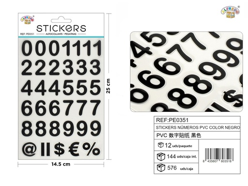 [PE0351] Pegatinas números PVC color negro 14.5x25cm - Material de manualidades