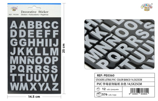 [PE0360] Stickers letras PVC color blanco 14.5X25 cm - Pegatinas decorativas