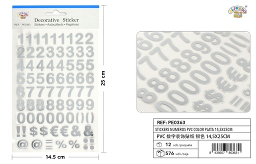[PE0363] Stickers números PVC color plata 14.5X25 cm - Pegatinas decorativas