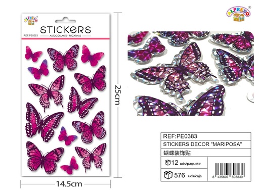 [PE0383] Stickers decorativos "Mariposa Rosa" 14.5x25cm para manualidades