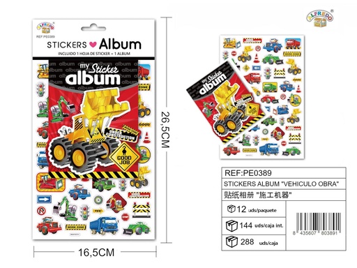 [PE0389] Álbum de stickers "Vehículo de obra" 16.5x26.5 cm - Artículos de manualidades