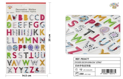 [PE0477] Stickers decorativos goma EVA "Letras" 14.5x25cm para manualidades