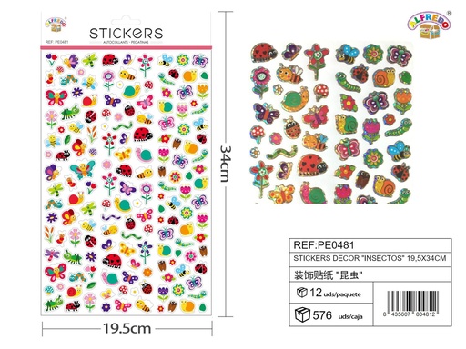 [PE0481] Stickers decorativos insectos 19,5x34cm para manualidades infantiles