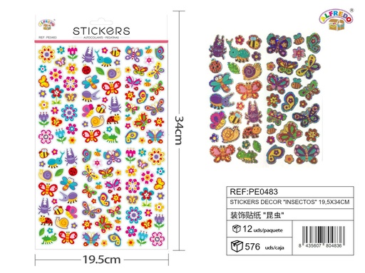 [PE0483] Stickers decorativos "Insectos" 19.5x34cm para manualidades