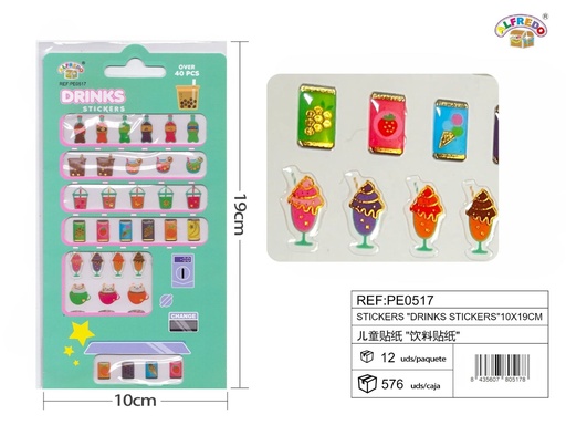 [PE0517] Stickers "Drinks" 10x19cm para manualidades