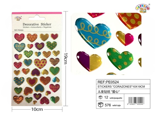 [PE0524] Pegatinas de corazones 10x19cm para manualidades y decoración