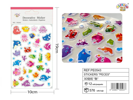 [PE0543] Pegatinas infantiles "peces" 10x19cm para manualidades