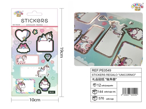 [PE0549] Stickers regalo "Unicornio" 10x19cm para decoración y manualidades