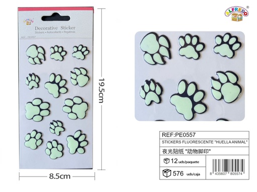 [PE0557] Stickers fluorescente "huella animal" 8.5x19.5 cm - Pegatinas luminosas infantiles