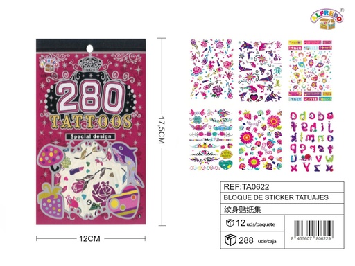 [TA0622] BLOQUE DE STICKER TATUAJES 12X17,5CM - Stickers de Tatuajes 