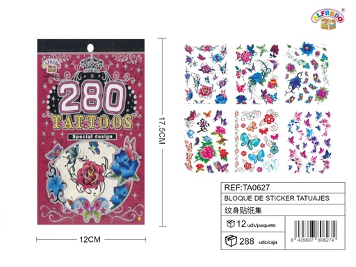 [TA0627] BLOQUE DE STICKER TATUAJES 12X17,5CM - Stickers de Tatuajes 