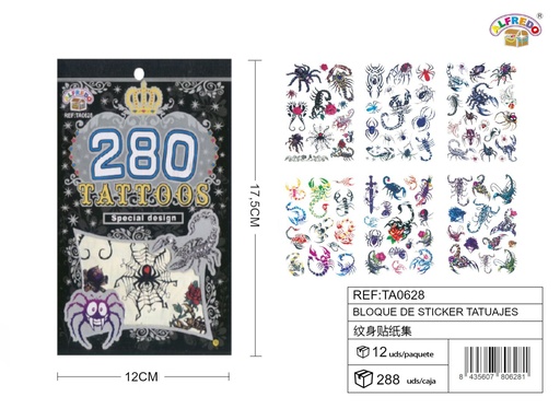 [TA0628] Bloque de sticker tatuajes 12x17.5cm para decoración temporal