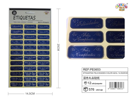 [PE0653] Etiquetas "Felicidades" color azul 14.5x25 cm - Materiales de regalo